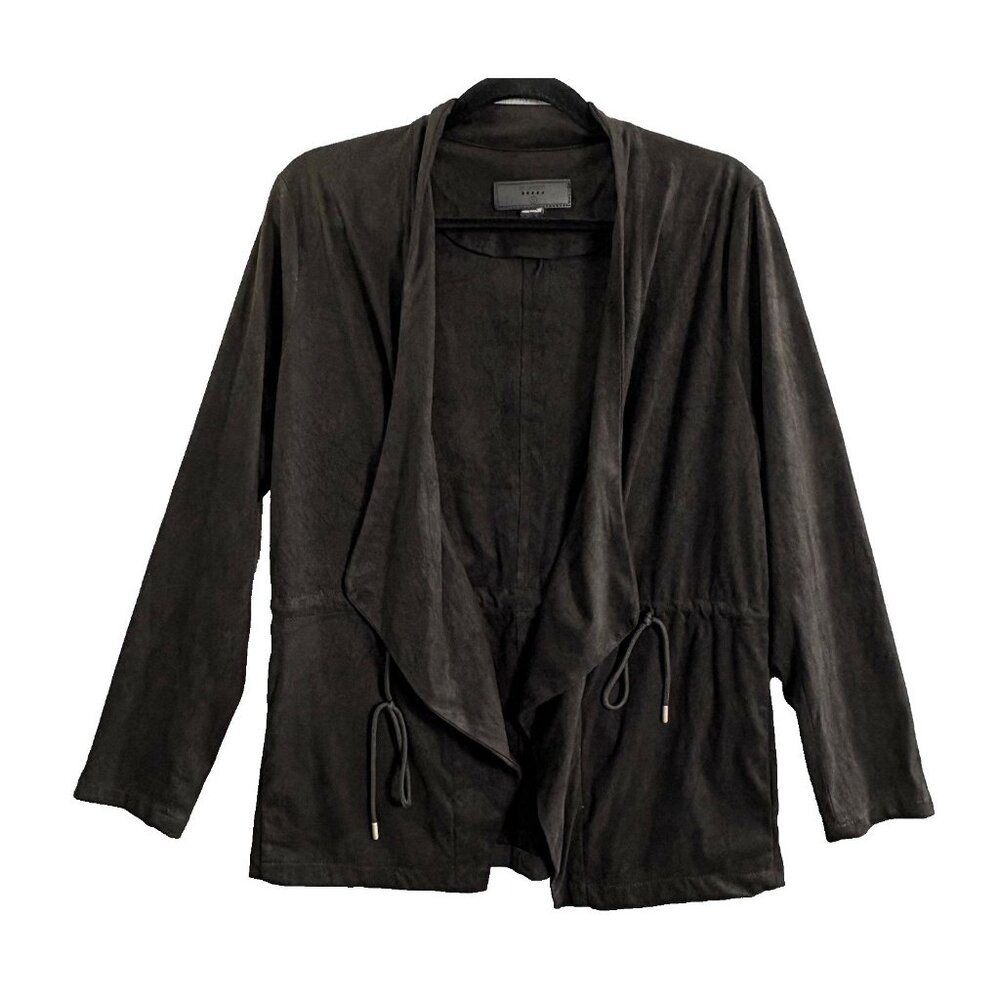 BLANK‎ NYC Women Domino Waterfall Drawstring Front Faux Suede Jacket Sz M Black